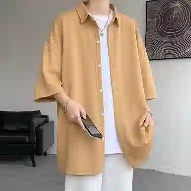 顶峰保罗 无性别主义痞帅潮牌薄款凉感亲肤透气宽松半袖休闲衬衣时尚百搭外套高级感短袖衬衫 男女同款