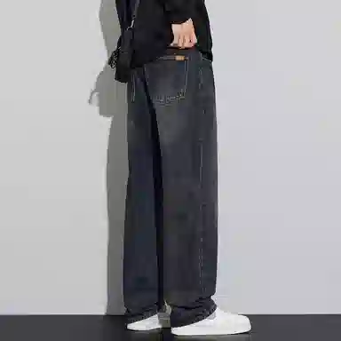 顶峰保罗 美式潮牌直筒阔腿无性别主义休闲复古高街水洗做旧运动长裤弹力显高显瘦宽松大码简约百搭加绒加厚垂感牛仔裤 男女同款