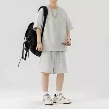 顶峰保罗 无性别主义纯色简约短袖体恤短裤帅气搭配亲肤舒适高级感宽松休闲运动套装 男女同款