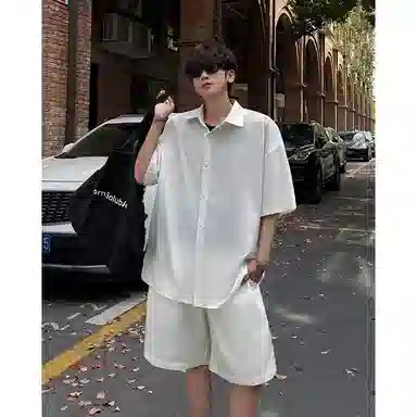 顶峰保罗 冰丝纯色简约凉感舒适短袖短裤搭配一套日系潮牌宽松小众百搭高级感休闲运动套装 男女同款