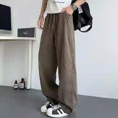 顶峰保罗 无性别主义轻薄凉感垂坠感阔腿长裤子直筒宽松时尚百搭系带亲肤透气高级感休闲裤 男女同款