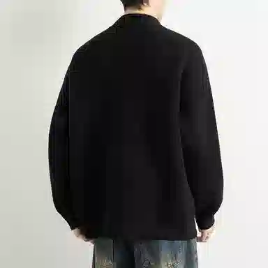 顶峰保罗 日系慵懒风潮牌立领双拉链开衫外套高街百搭无性别主义宽松大码休闲运动纯色上衣显高显瘦轻熟风毛衣 男女同款