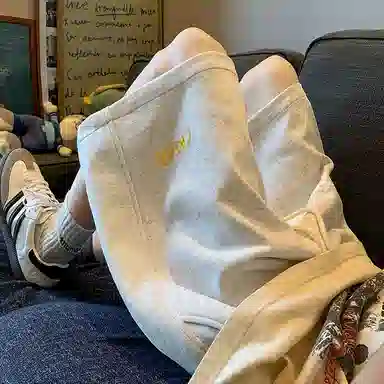 顶峰保罗 纯色简约百搭字母印花直筒五分裤美式复古潮牌宽松小众高街痞帅舒适休闲短裤 男女同款