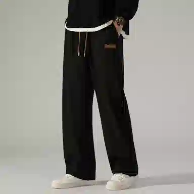 顶峰保罗 冰丝直筒阔腿无性别主义纯色基础款拖地运动卫裤弹力抽绳显高百搭宽松大码潮牌时尚高街垂感休闲裤 男女同款