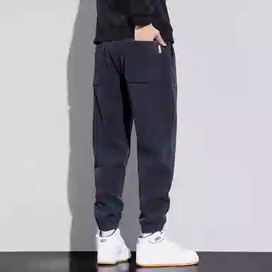 顶峰保罗 美式重磅加绒加厚潮牌弹力抽绳显高显瘦束脚哈伦卫裤无性别主义宽松大码运动长裤简约百搭高街休闲裤 男女同款