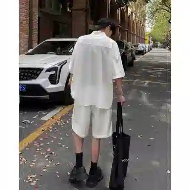 顶峰保罗 冰丝纯色简约凉感舒适短袖短裤搭配一套日系潮牌宽松小众百搭高级感休闲运动套装 男女同款