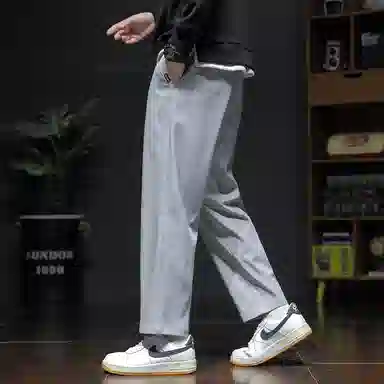 顶峰保罗 冰丝宽松薄潮牌时尚简约百搭直筒舒适抽绳无性别主义休闲裤 男女同款