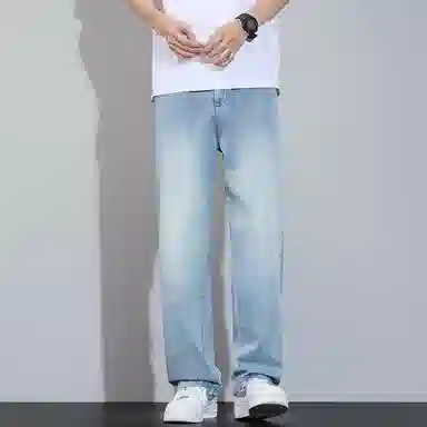 顶峰保罗 莱赛尔凉感透气水洗直筒长裤美式复古高街宽松小众百搭高级感薄款透气阔腿牛仔裤 男女同款