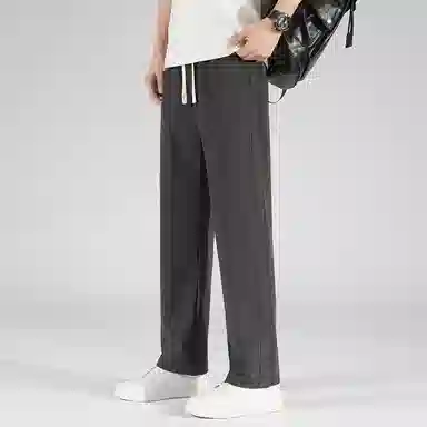 顶峰保罗 美式高街舒适纯色冰丝垂感宽松大码百搭潮牌直筒阔腿显高显瘦休闲裤 男女同款