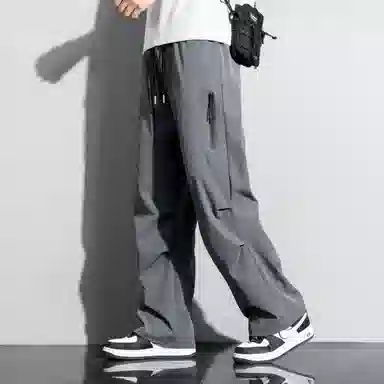 顶峰保罗 冰丝速干工装直筒长裤宽松运动小众百搭设计感潮牌薄款透气舒适阔腿休闲裤 男女同款