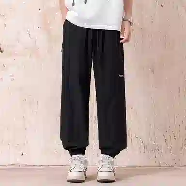 顶峰保罗 冰丝网孔潮牌薄款垂感无性别主义束脚长裤时尚百搭设计感直筒宽松运动抽绳大码休闲裤 男女同款