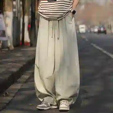 顶峰保罗 无性别主义日系弯刀薄款垂感阔腿长裤加肥加大码灯笼裤宽松直筒裤子亲肤透气时尚百搭休闲裤 男女同款