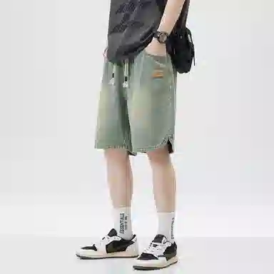 顶峰保罗 星空纹水洗撞色直筒五分裤美式复古薄款潮牌宽松舒适小众百搭休闲阔腿牛仔短裤 男女同款