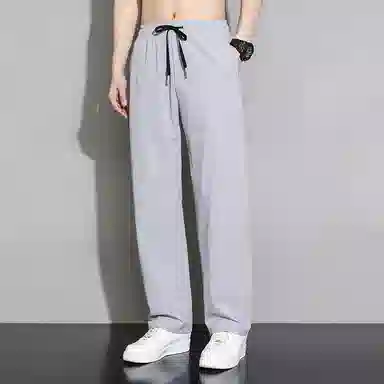 顶峰保罗 冰丝凉感透气宽松直筒长裤无性别主义潮牌薄款垂感阔腿速干运动百搭显瘦休闲裤 男女同款