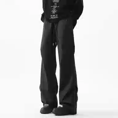 顶峰保罗 美式冰丝褶皱工装直筒无性别主义户外登山骑行运动健身阔腿伞兵解构设计长裤弹力抽绳显高百搭宽松大码高街潮牌休闲裤 男女同款