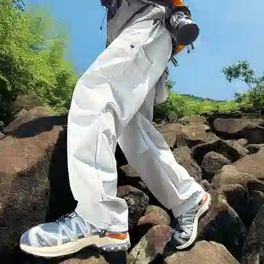 顶峰保罗 美式高街防风防水软壳机能风直筒裤无性别主义户外登山骑行山系伞兵工装褶皱运动阔腿长裤显高显瘦宽松百搭垂感休闲裤 男女同款