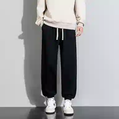 顶峰保罗 美式复古宽松舒适百搭直筒束脚九分裤无性别主义潮牌字母高街设计感运动休闲裤 男女同款