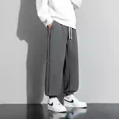 顶峰保罗 美式复古宽松舒适百搭直筒束脚九分裤无性别主义潮牌字母高街设计感运动休闲裤 男女同款