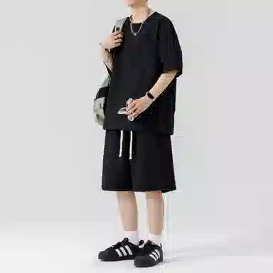 顶峰保罗 无性别主义纯色简约短袖体恤短裤帅气搭配亲肤舒适高级感宽松休闲运动套装 男女同款