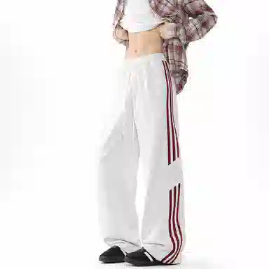 顶峰保罗 美式高街侧边条纹百搭直筒长裤复古潮流宽松舒适小众百搭痞帅设计感大码阔腿休闲裤 男女同款