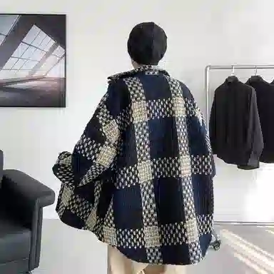 顶峰保罗 格子潮牌美式复古工装宽松休闲  运动外套无性别主义痞帅时尚百搭大码翻领夹克 男女同款