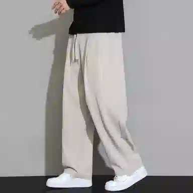 顶峰保罗 冰丝凉感速干宽松阔腿长裤无性别主义潮牌纯色大码薄款透气学生百搭运动直筒休闲裤 男女同款