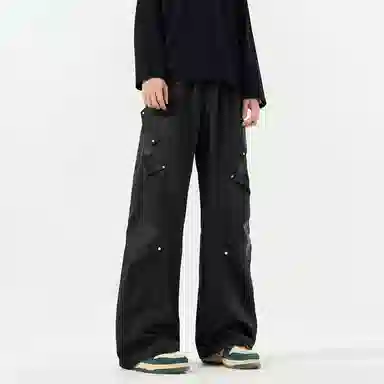 顶峰保罗 美式潮牌纯色简约高级感直筒阔腿长裤复古高街痞帅宽松舒适小众百搭运动休闲裤 男女同款