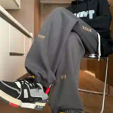 顶峰保罗 美式潮牌字母直筒阔腿高级设计感卫裤无性别主义潮流百搭宽松大码运动束脚休闲裤 男女同款