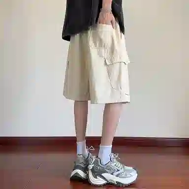 顶峰保罗 美式纯棉机能潮牌宽松百搭简约五分裤薄款透气无性别主义松紧腰直筒运动多口袋工装痞帅休闲短裤 男女同款