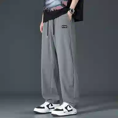 顶峰保罗 直筒裤子薄款潮牌痞帅宽松阔腿冰丝潮流运动抽绳无性别主义长裤时尚百搭垂感大码休闲裤 男女同款