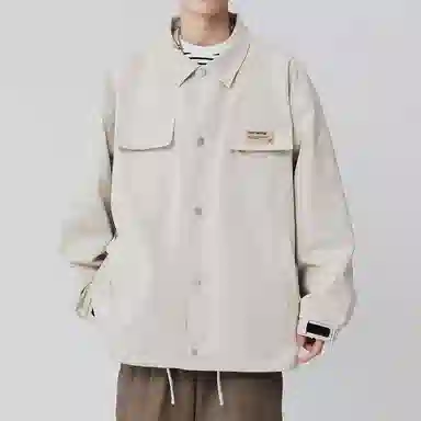 顶峰保罗 美式纯色翻领上衣无性别主义宽松休闲痞帅百搭潮牌衬衫式外套夹克 男女同款