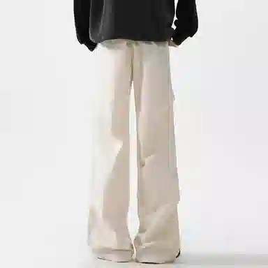 顶峰保罗 美式冰丝褶皱工装直筒无性别主义户外登山骑行运动健身阔腿伞兵解构设计长裤弹力抽绳显高百搭宽松大码高街潮牌休闲裤 男女同款