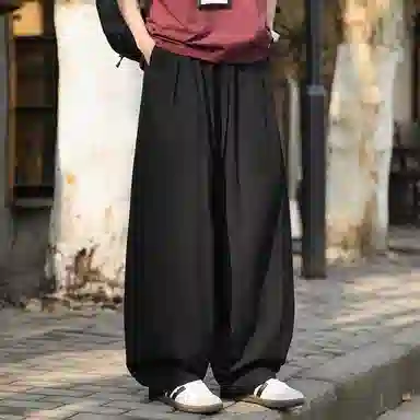 顶峰保罗 无性别主义日系弯刀薄款垂感阔腿长裤加肥加大码灯笼裤宽松直筒裤子亲肤透气时尚百搭休闲裤 男女同款