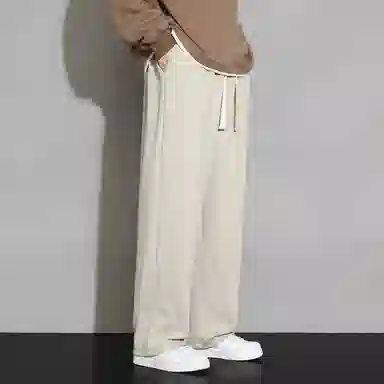 顶峰保罗 直筒百搭阔腿长裤宽松垂感舒适运动冰丝潮牌小熊刺绣侧边条纹高街无性别主义休闲裤 男女同款