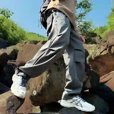 顶峰保罗 美式高街防风防水软壳机能风直筒裤无性别主义户外登山骑行山系伞兵工装褶皱运动阔腿长裤显高显瘦宽松百搭垂感休闲裤 男女同款