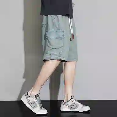 顶峰保罗 无性别主义宽松潮牌百搭直筒工装薄款五分牛仔短裤 男女同款