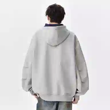 顶峰保罗 美式重磅连帽开衫双头拉链外套无性别主义休闲潮牌高街百搭上衣简约时尚纯色痞帅慵懒风长袖卫衣 男女同款