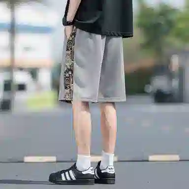 顶峰保罗 中式潮牌痞帅潮流刺绣运动无性别主义五分裤子薄款加肥加大码国风时尚百搭设计感休闲短裤 男女同款