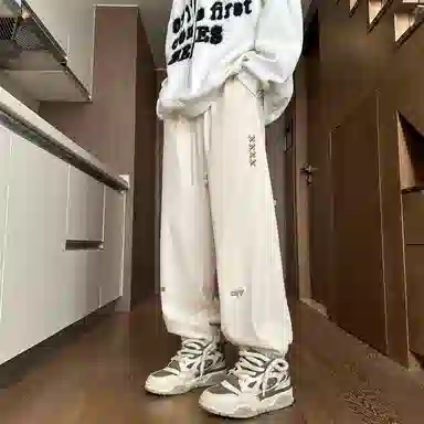 顶峰保罗 美式潮牌字母直筒阔腿高级设计感卫裤无性别主义潮流百搭宽松大码运动束脚休闲裤 男女同款