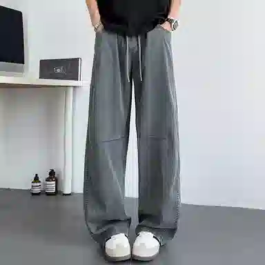 顶峰保罗 无性别主义轻薄凉感垂坠感阔腿长裤子直筒宽松时尚百搭系带亲肤透气高级感休闲裤 男女同款