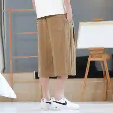 顶峰保罗 新中式莱赛尔潮流痞帅纯色无性别主义宽松大码百搭七分运动健身裤弹力抽绳显高薄款直筒休闲短裤 男女同款