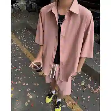 顶峰保罗 冰丝纯色简约凉感舒适短袖短裤搭配一套日系潮牌宽松小众百搭高级感休闲运动套装 男女同款