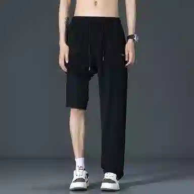 顶峰保罗 直筒裤子薄款潮牌痞帅宽松阔腿冰丝潮流运动抽绳无性别主义长裤时尚百搭垂感大码休闲裤 男女同款