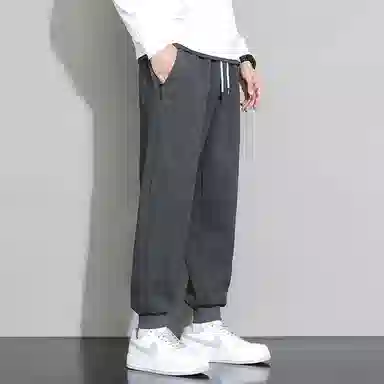 顶峰保罗 重磅宽松运动束脚裤无性别主义纯色加绒加厚大码通勤卫裤弹力抽绳显高显瘦简约百搭高街休闲裤 男女同款