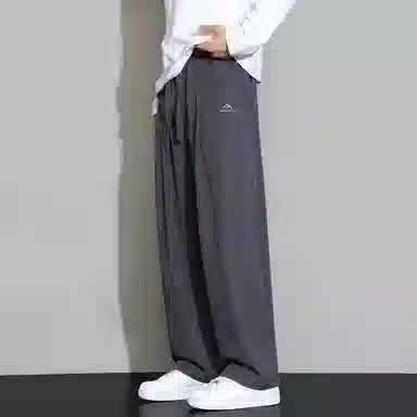 顶峰保罗 冰丝凉感速干宽松阔腿长裤无性别主义潮牌纯色大码薄款透气学生百搭运动直筒休闲裤 男女同款