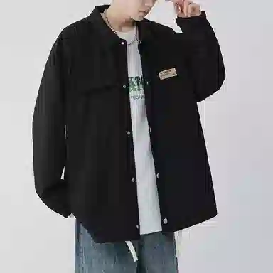 顶峰保罗 美式纯色翻领上衣无性别主义宽松休闲痞帅百搭潮牌衬衫式外套夹克 男女同款
