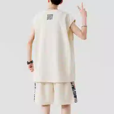 顶峰保罗 新中式印花背心短裤搭配一套宽松潮流时尚休闲运动套装 男女同款