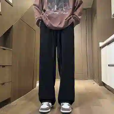 顶峰保罗 美式复古宽松直筒阔腿加绒加厚卫裤无性别主义运动卫衣纯色情侣款潮流百搭亲肤舒适休闲裤 男女同款