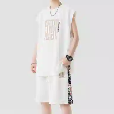 顶峰保罗 新中式印花背心短裤搭配一套宽松潮流时尚休闲运动套装 男女同款