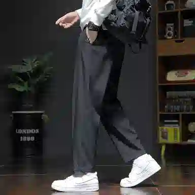 顶峰保罗 冰丝宽松薄潮牌时尚简约百搭直筒舒适抽绳无性别主义休闲裤 男女同款